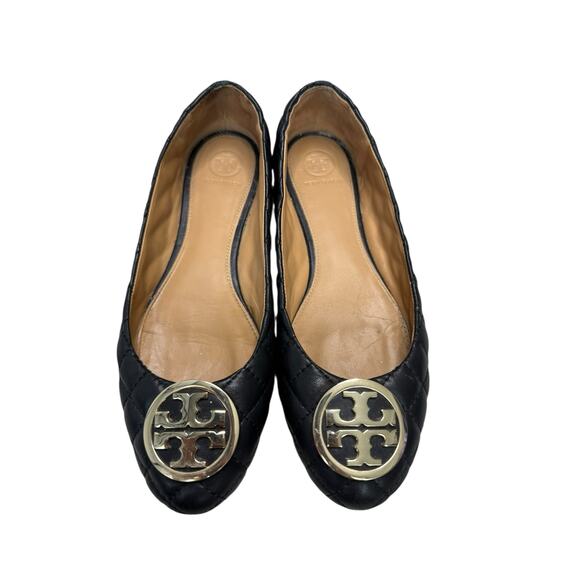 TORY BURCH Ballet Flats Women 9 (Fits 9.5) Benton 2 Quilted Nappa Leather Logo - Picture 1 of 7